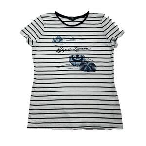 Lauren Ralph Lauren Womens Medium Top Shirt Nautical Stripe Beach Cotton Modal